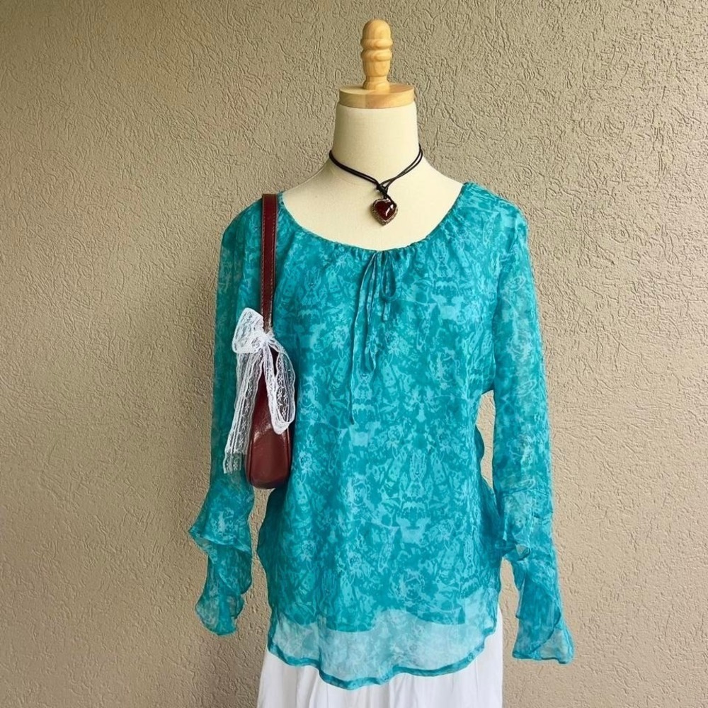 Vintage Y2K 100% Silk Blue Fairy Blouse Size Large by New‎ York City Design Co.